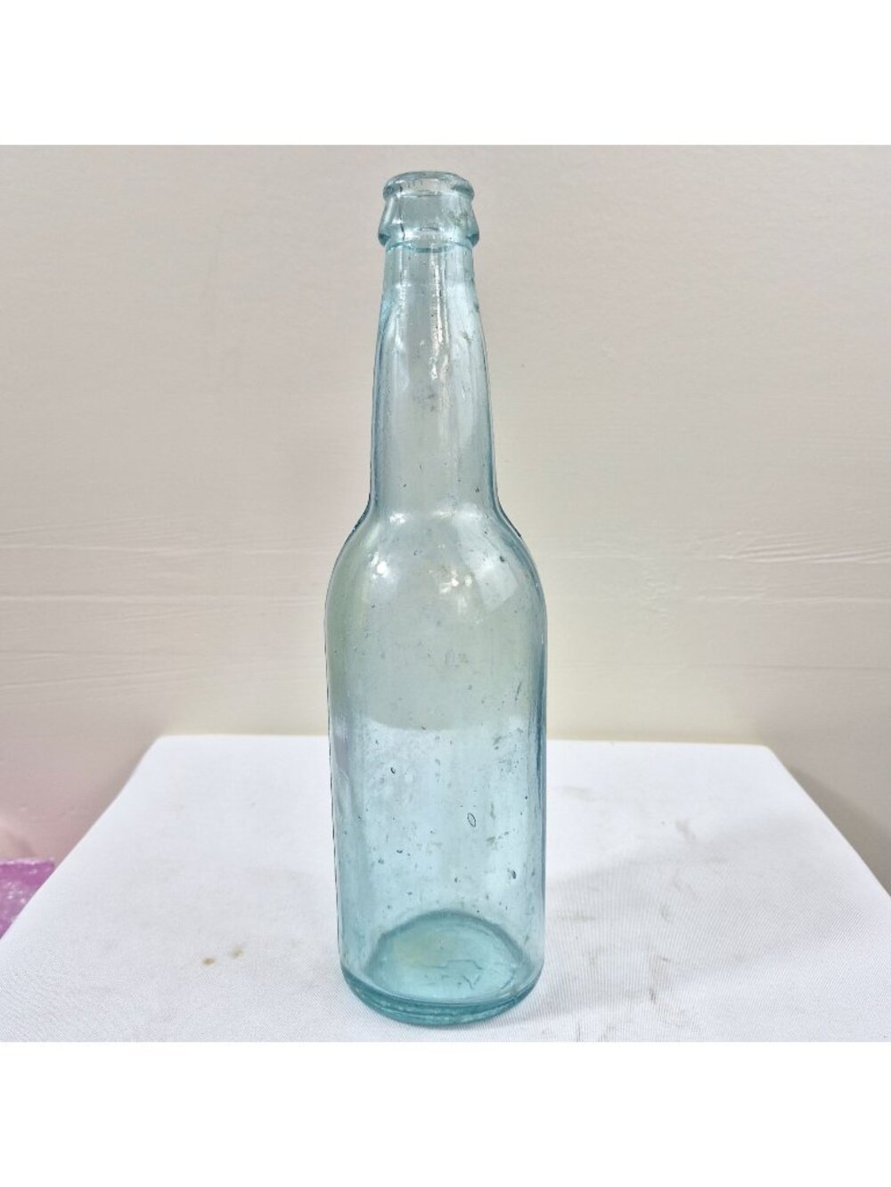Vintage Aqua Blob Top Soda Bottle Applied Lip Glass AB Y14 READ
